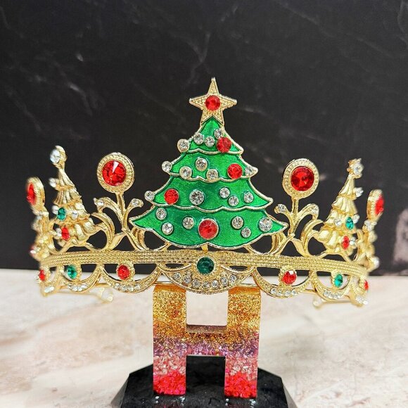 Christmas Tree headband, Christmas Tree crown, Gold Christmas Tiara, Xmas Gifts - Picture 4 of 7